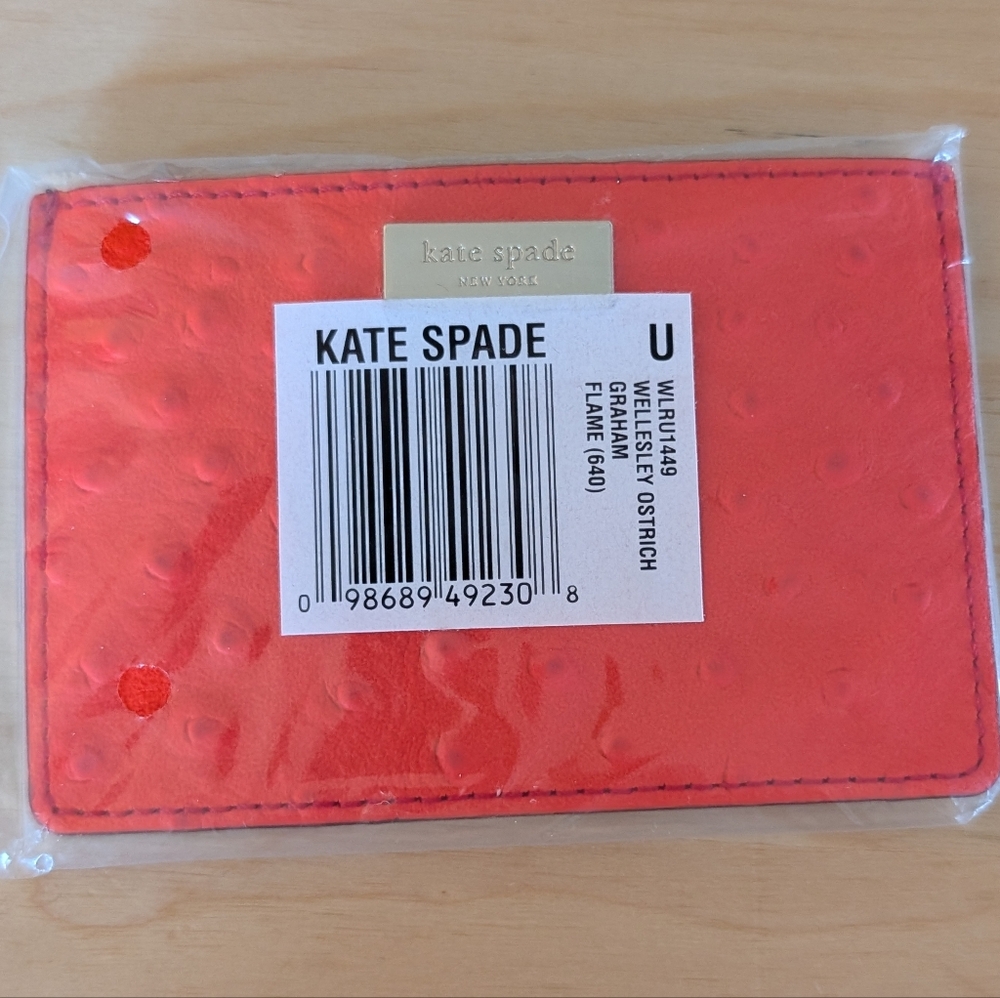 NWT Kate Spade Wellesley Ostrich Card Case In Color Flame 640